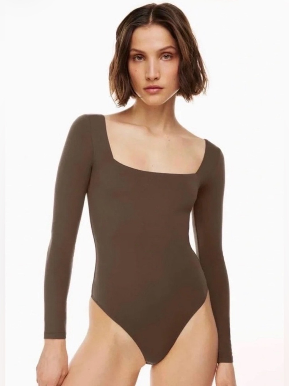 Babaton Contour Squareneck Long Sleeve Bodysuit Brown XS